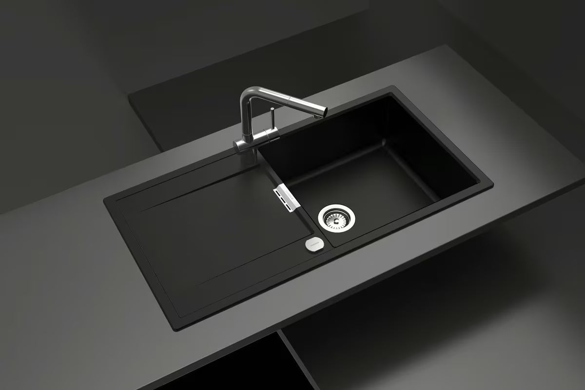 Granitni sudoper Schock Mond s ocjeđivačem u boji magma pro ugradnja na radnu ploču