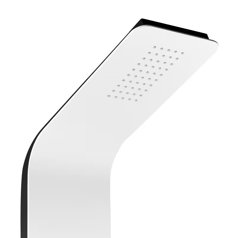 Bijeli tuš panel SIKO Alushower s 4 funkcije, uključujući nadglavni i ručni tuševi, vodopad i masažne mlaznice.