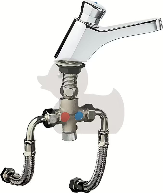 Samozatvarajuća stojeća ventil za umivaonik Silfra Quik u izvedbi chrome s vremenskim zatvaračem.