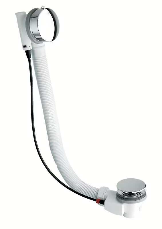 Kromirani odljevno preljevna garnitura za kadu duljine 70 cm između preljeva i odvoda s metalnim upravljačkim kotačićem.