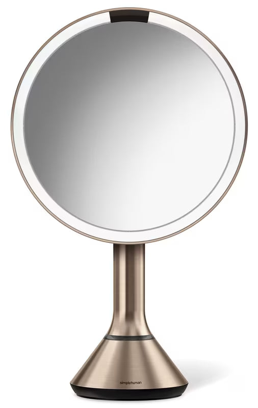 Kozmetičko ogledalo Simplehuman Dual Touch u boji rose gold s Tru-lux LED osvjetljenjem i upravljanjem jačine dodirom.