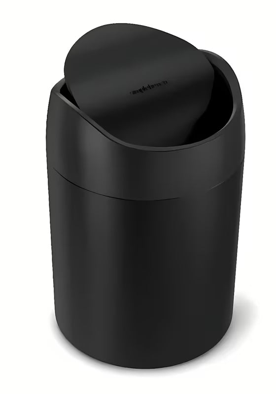 Crni stolni kanta za otpad Simplehuman Mini s preklopnim poklopcem i zapreminom 1,5 l.