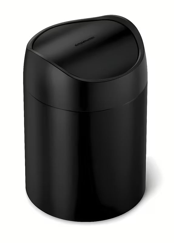 Crni stolni kanta za otpad Simplehuman Mini s preklopnim poklopcem i zapreminom 1,5 l.
