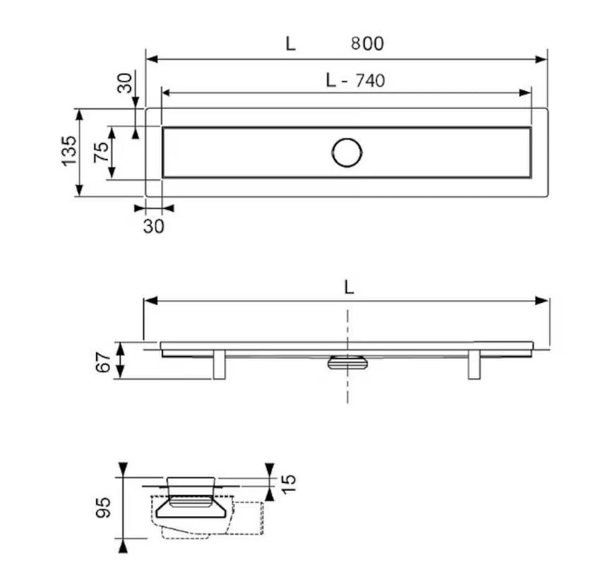 Tece Linus nehrđajući tuš kanalica 80 cm u sjajnoj izvedbi s rešetkom u dekoru zebra