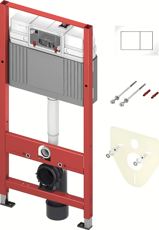 WC školjke set Tece Base s ugradbenim vodokotlićem i bijelom tipkom za ispiranje tecenow
