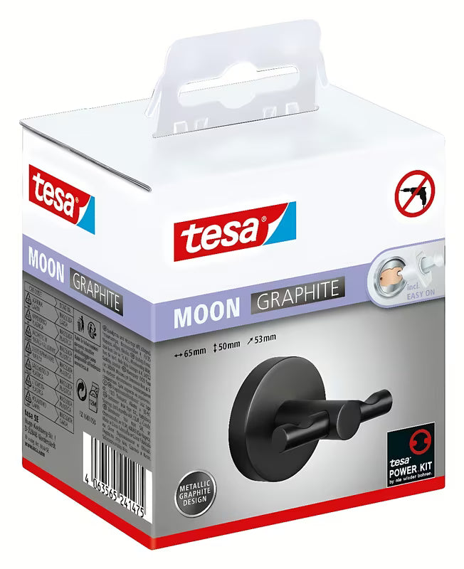 Metalni kukica za ogrtač Tesa u brušenoj izvedbi hard graphite s ljepljenjem bez bušenja