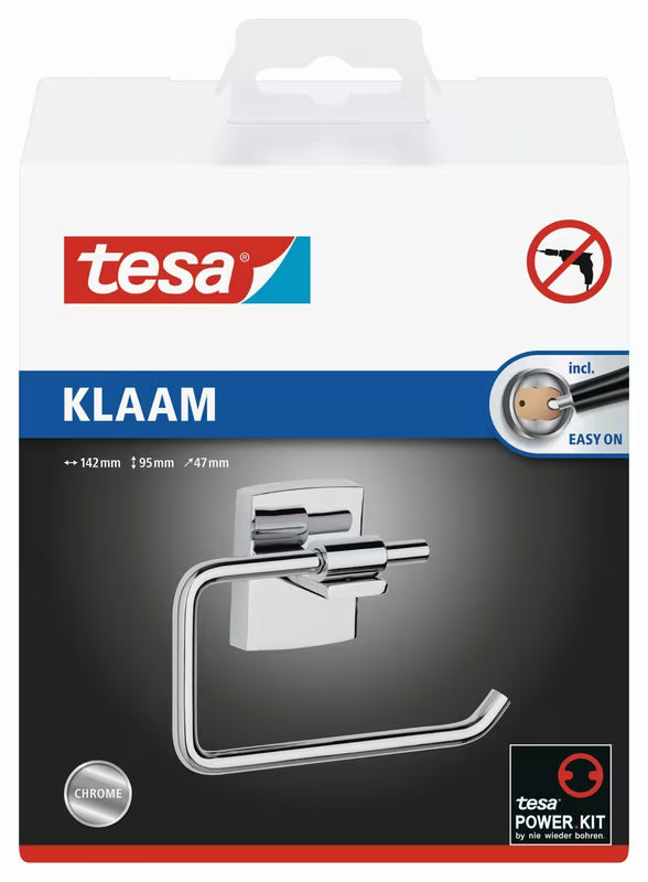Kromirani držač toaletnog papira Tesa Klaam sa samoljepljivom Power.Kit montažom bez bušenja