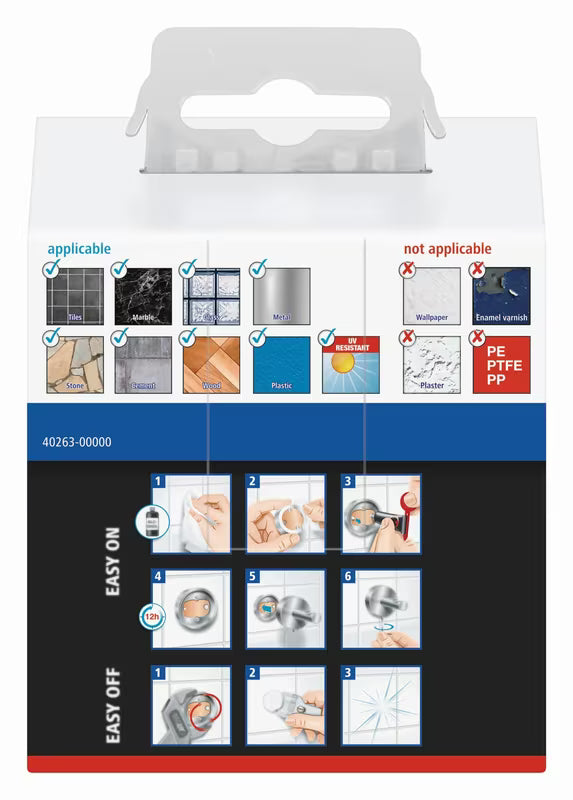Kromirani kupaonski kukica Tesa Klaam kvadratnog dizajna, montaža bez bušenja pomoću tesa Power.Kit