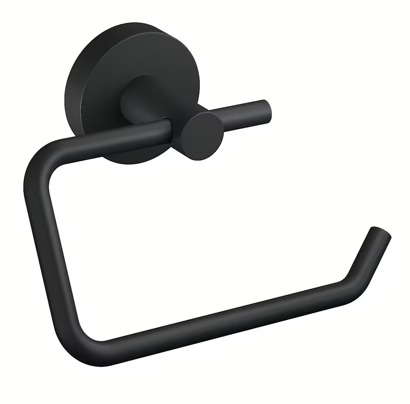 Mat crni držač toaletnog papira bez poklopca Tesa Moon Black s montažom tesa Power.Kit bez bušenja
