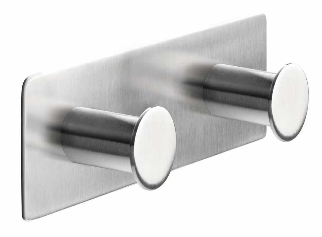 Dvostruka Kuka Tesa powerbutton od brušenog nehrđajućeg čelika pro montaža bez bušenja na tvrdim površinama.