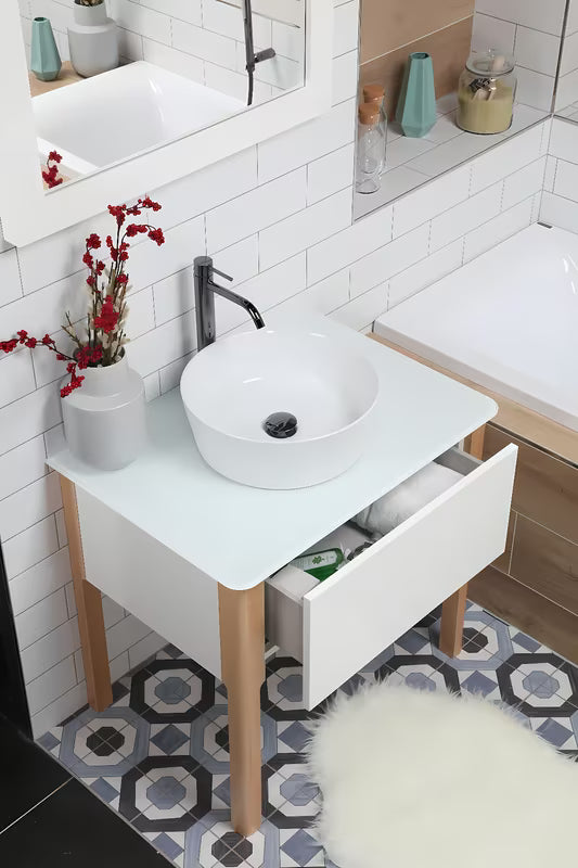 Bijeli umivaonik na ploču Triomini Slim 40x40 cm od tanke keramike s blago valovitim rubovima