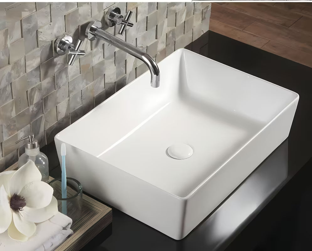 Bijeli četvrtasti umivaonik na ploču Triomini Slim od tanke keramike, 55 x 39 cm