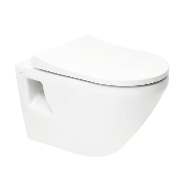 Bijeli viseća WC školjka vitra Integra bez sustava za ispiranje s tehnologijom Rim-Ex i sjedalom soft Close.