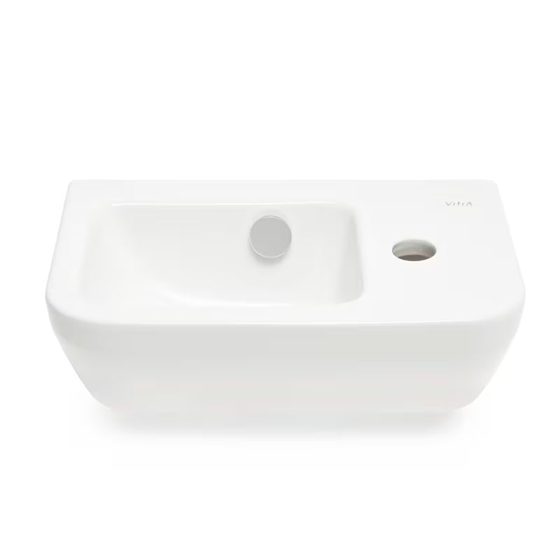 Bijeli keramički mali umivaonik Vitra Integra 37x22 cm s preljevom i otvorom za pro slavinu desno