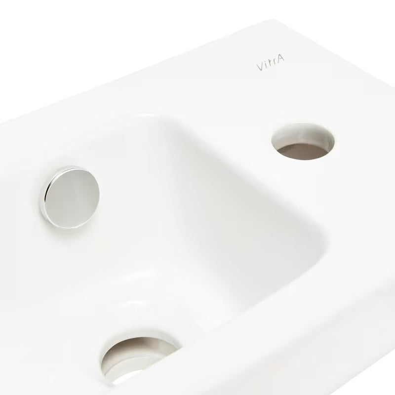 Bijeli keramički mali umivaonik Vitra Integra 37x22 cm s preljevom i otvorom za pro slavinu desno
