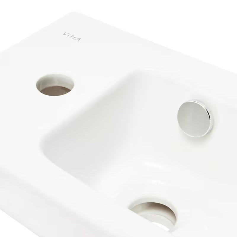 Bijeli keramički mali umivaonik Vitra Integra 37x22 cm s otvorom za pro slavinu lijevo u sjajnoj izvedbi