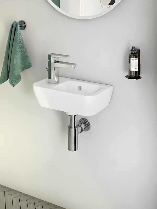 Bijeli keramički mali umivaonik Vitra Integra 37x22 cm s otvorom za pro slavinu lijevo u sjajnoj izvedbi