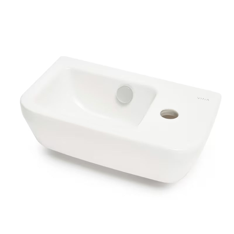 Bijeli keramički mali umivaonik Vitra Integra 37x22 cm s preljevom i otvorom za pro slavinu desno