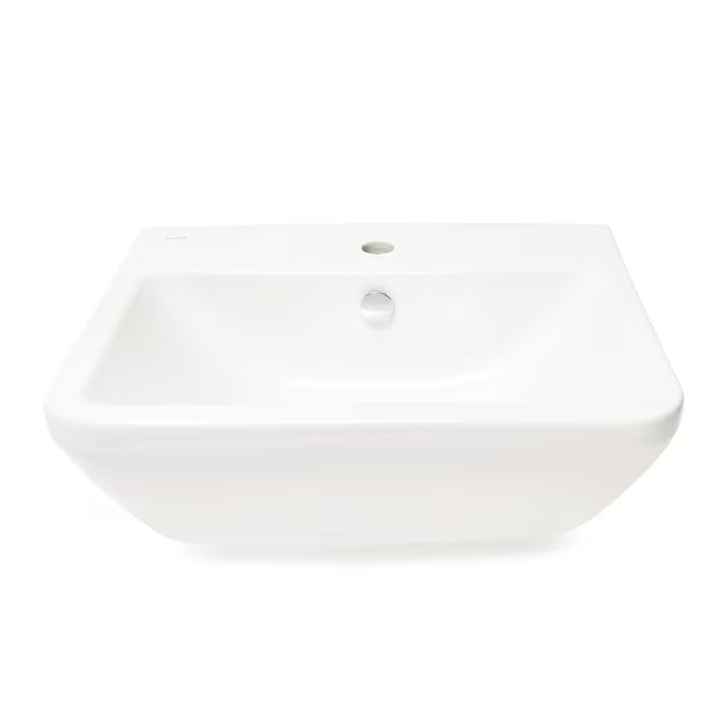 Bijeli viseće keramički umivaonik vitra Integra 55x45 cm s otvorom pro za slavinu u sredini i preljevom.