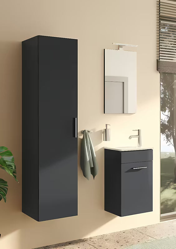 Vitra Mia kupaonski set 39x28 cm u antracit boji s ormarićem, umivaonikom, ogledalom i LED rasvjetom