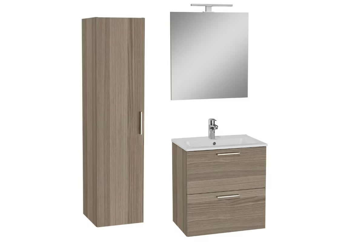 Kupaonski set vitra Mia u dekoru cordoba s keramičkim umivaonikom, ogledalom i LED rasvjetom.