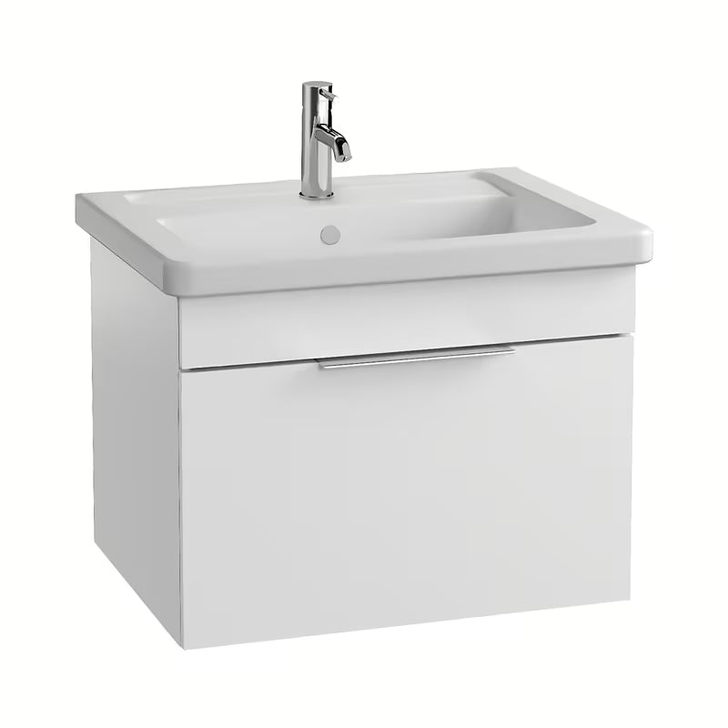 Viseća kupaonski ormarić s keramičkim umivaonikom Vitra Mia u bijeloj sjajnoj boji