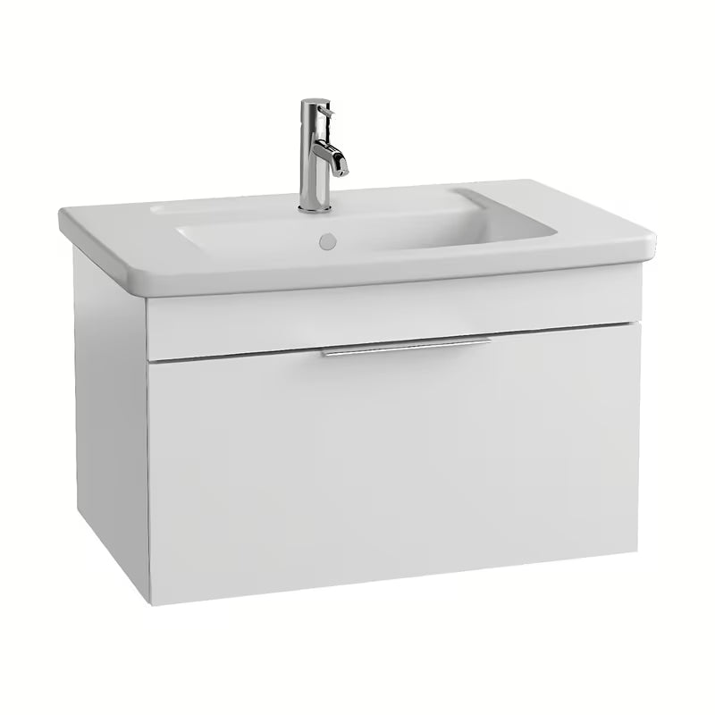 Viseća kupaonski ormarić s keramičkim umivaonikom Vitra Mia u bijeloj sjajnoj boji