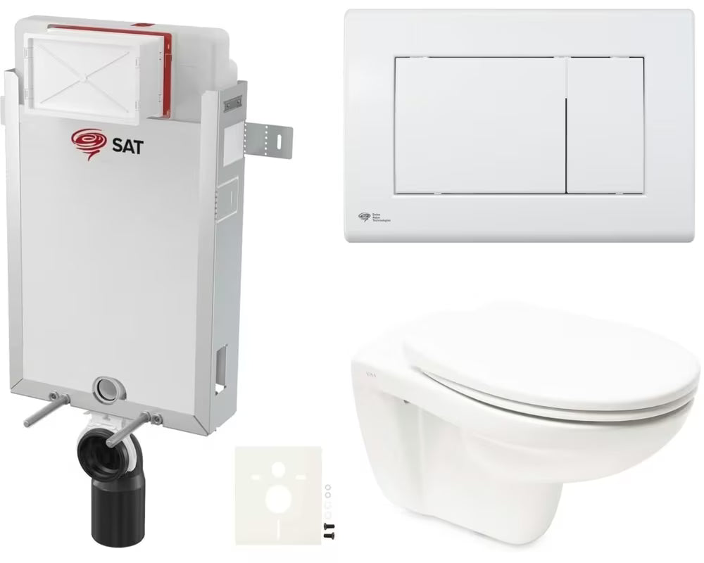 Viseći WC set Vitra Normus s ugradbenim modulom, tipkom za ispiranje SAT i WC školjke daskom u bijeloj boji