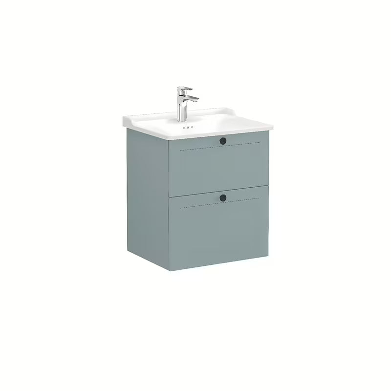 Viseća kupaonski ormarić s keramičkim umivaonikom Vitra Root Classic u mat zelenoj boji