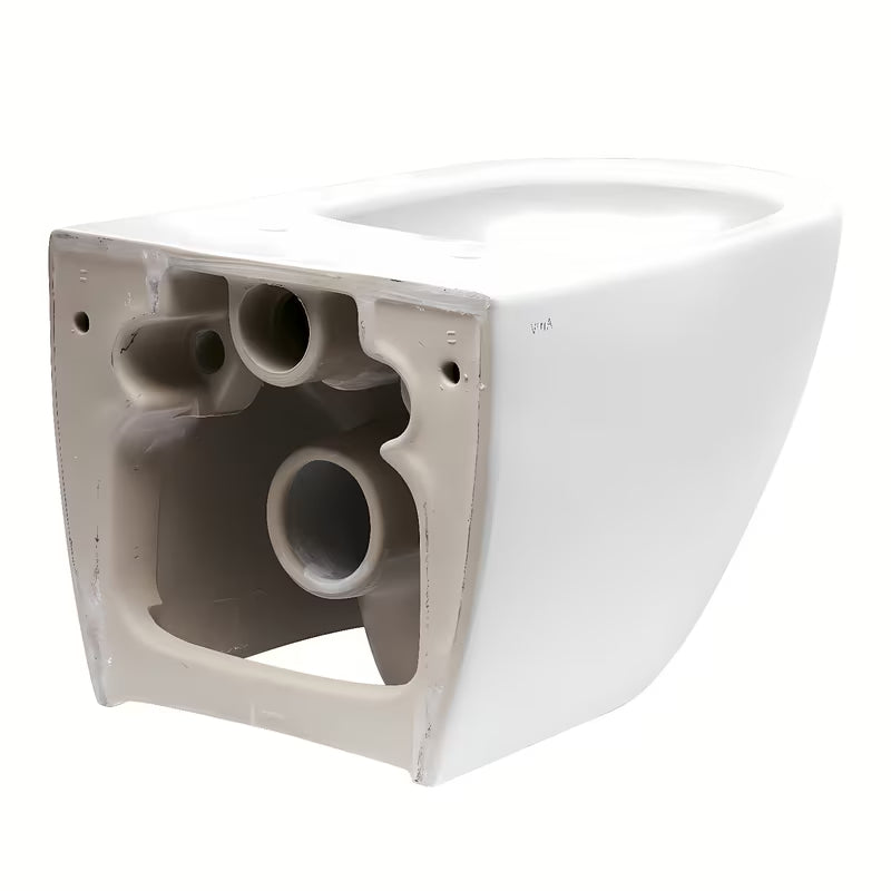 Bijeli viseća WC školjka vitra Shift bez sustava za ispiranje sa skrivenim pričvršćenjem i zaobljenim oblikom.