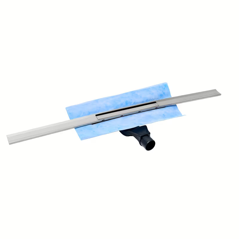 Tuš kanalica Vitra V-Flow 80 cm od brušenog nehrđajućeg čelika u mat izvedbi sa skratljivom rešetkom.