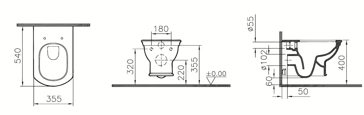 Viseća WC Školjka vitra Valarte u bijeloj boji s Rim-ex izvedbom bez sustava za ispiranje i skrivenim pričvršćenjem.
