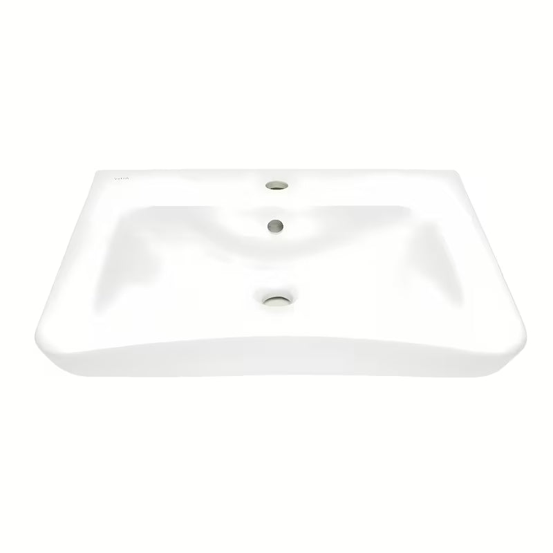 Bijeli bez barijera viseći umivaonik Vitra od keramike s preljevom i otvorom pro slavinu u sredini