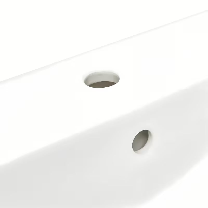 Bijeli bez barijera viseći umivaonik Vitra od keramike s preljevom i otvorom pro za slavinu u sredini