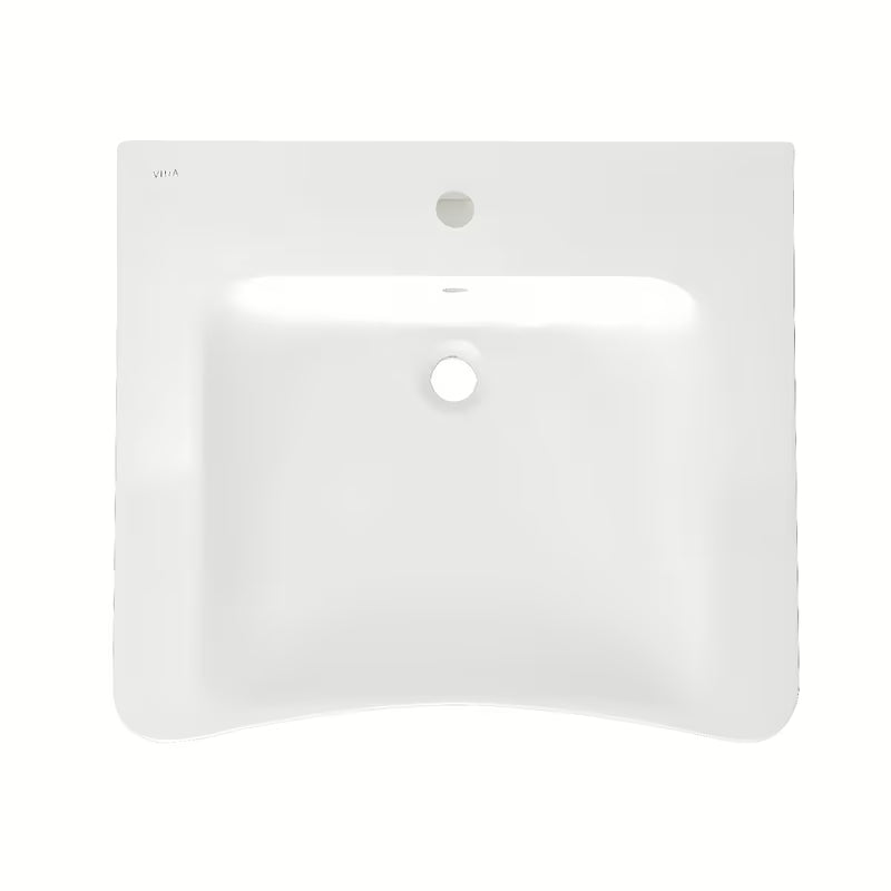 Bijeli viseće bez barijera umivaonik Vitra 65x56 cm od keramike s preljevom i otvorom pro slavinu u sredini.