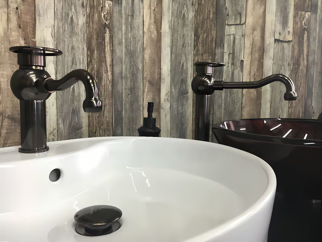 Jednoručna Baterija stojeća miješalica za umivaonik WF Industrial Dark-Metal bez odvoda u završnoj obradi uljno brušena bronca.