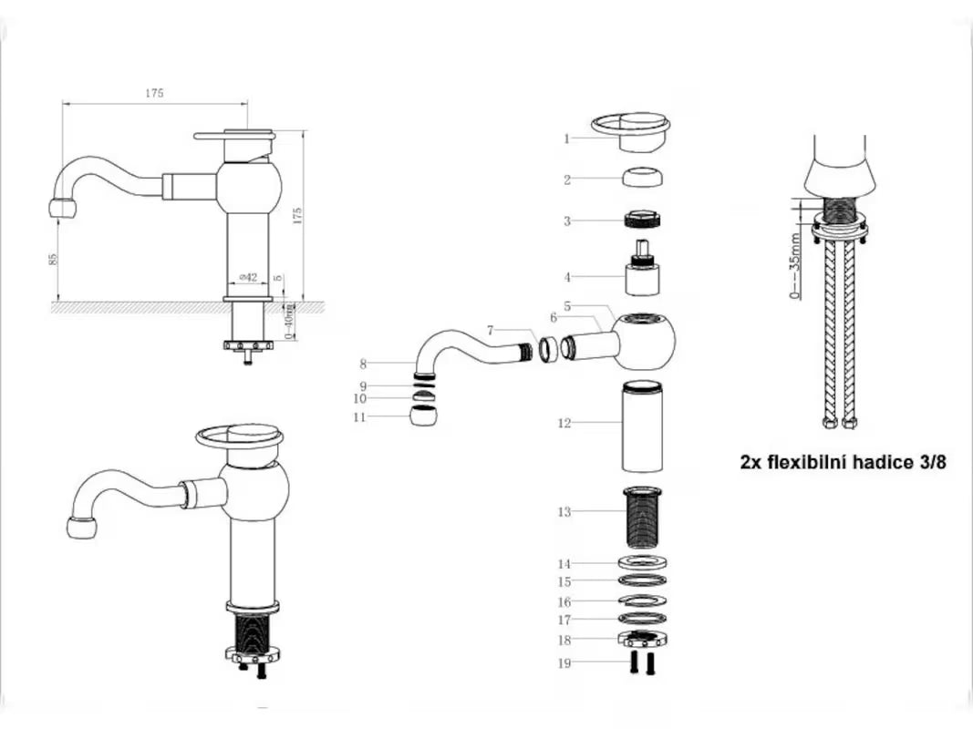 Jednoručna Baterija stojeća miješalica za umivaonik WF Industrial Dark-Metal bez odvoda u završnoj obradi uljno brušena bronca.