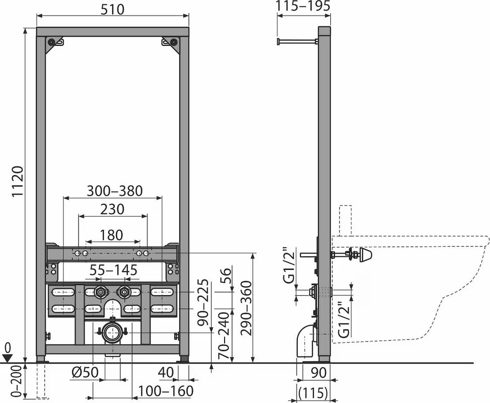 Montažni okvir Alca za bide pro za ugradnju ispred nosivog zida ili u knauf konstrukciju.