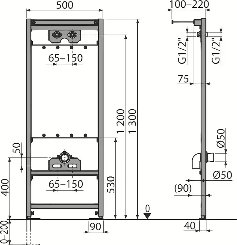 Montažni okvir Alca pro za zidni izljevnik s pripremom pro za zidnu armaturu