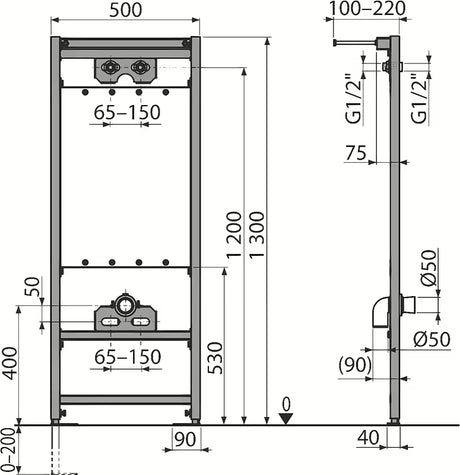 Montažni okvir Alca pro za zidni izljevnik s pripremom pro za zidnu armaturu