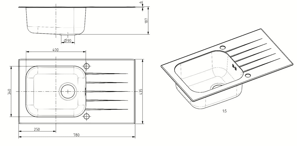 Crni sudoper  Alveus Altone 20 s ocjeđivačem pro ugradnja na radnu ploču
