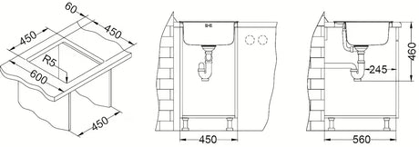Inox ugradbeni sudoper  Alveus Basic 140 bez ocjeđivača, s preljevom i otvorom pro za slavinu.