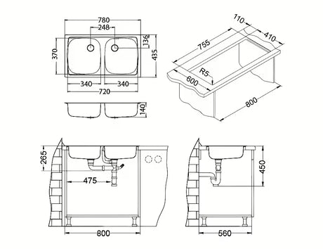 Nehrđajući ugradbeni kuhinjski dvostruki sudoper Alveus Basic 160 bez ocjeđivača s dvije posude