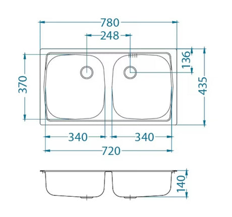 Inox kuhinjski ugradbeni dvostruki sudoper Alveus Basic 160 bez ocjeđivača s dvije posude