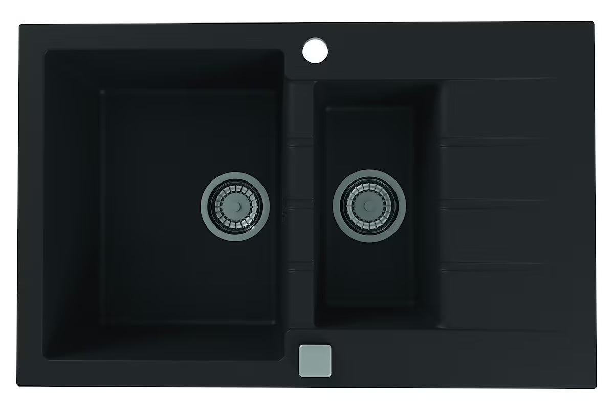 Crni granitni sudoper  Alveus Cadit 70 / 91 s tuš kadom i ocjeđivačem na radnu ploču.