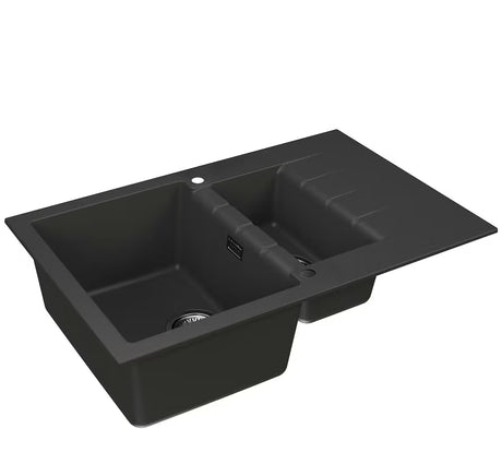 Crni granitni sudoper  Alveus Cadit 70 / 91 s tuš kadom i ocjeđivačem na radnu ploču.