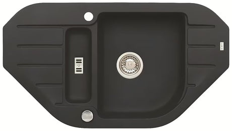 Crni granitni sudoper  Alveus s ocjednom plohom i kadicom pro ugradnja na ploču.