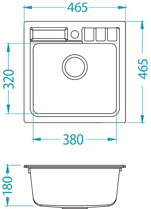 Set granitnog kuhinjskog sudopera Alveus Seta092 bez ocjeđivača s glatkom površinom i sitastim odvodom