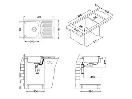 Ugradbeni granitni sudoper  Alveus Seta104 s ocjeđivačem i otvorom pro za slavinu