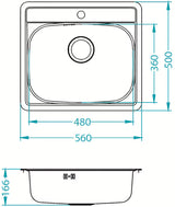 Nehrđajući ugradbeni sudoper  Alveus More 10 bez ocjeđivača, s preljevom i otvorom pro za slavinu.